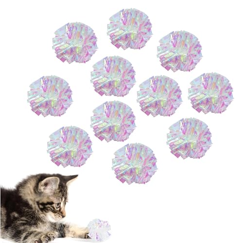 AUEAR, 20 Stück farbstofffreie Knisterbälle, 4,6 cm, Mylar-Kräuselbälle, Klänge, glänzende Kätzchen-Glitzerbälle für Katzen von AUEAR