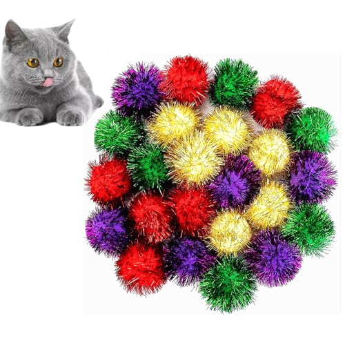AUEAR, 24 Stück 5,1 cm glitzernde Bälle glänzende Lametta-Pompons interaktive Katzenbälle für Kätzchen (4 Farben) von AUEAR