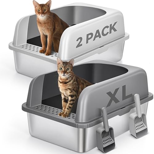 Katzentoilette aus Edelstahl mit Deckel, XL, extra groß, Metall, Katzentoilette für große Katzen, 61 cm L x 40,6 cm B x 30,5 cm H, geschlossene Katzentoilette hoch, antihaftbeschichtet, inklusive von AUFYA