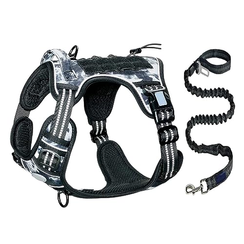 AUHAIEM Hundegeschirr Und Leine-Set Verstellbare Haustiergeschirre Mit Leicht Zu Kontrollierendem Gepolstertem Griff Reflektierend,Black Camouflage,61 * 94cm von AUHAIEM