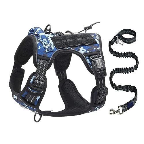 AUHAIEM Hundegeschirr Und Leine-Set Verstellbare Haustiergeschirre Mit Leicht Zu Kontrollierendem Gepolstertem Griff Reflektierend,Blue Camouflage,51 * 79cm von AUHAIEM