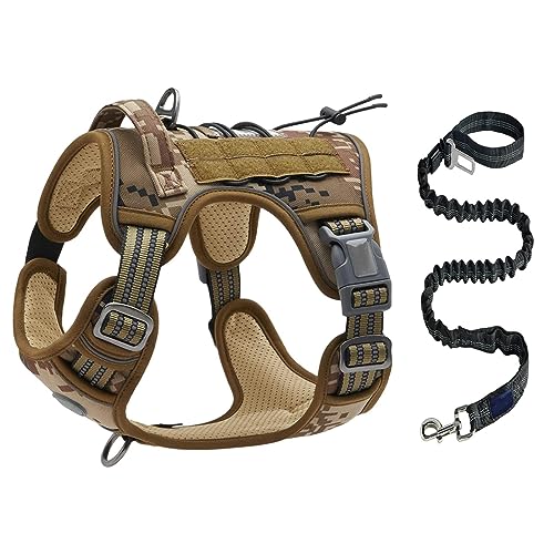 AUHAIEM Hundegeschirr Und Leine-Set Verstellbare Haustiergeschirre Mit Leicht Zu Kontrollierendem Gepolstertem Griff Reflektierend,Brown Camouflage,51 * 79cm von AUHAIEM