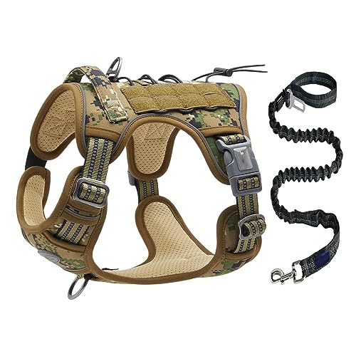 AUHAIEM Hundegeschirr Und Leine-Set Verstellbare Haustiergeschirre Mit Leicht Zu Kontrollierendem Gepolstertem Griff Reflektierend,Green Camouflage,56 * 84cm von AUHAIEM