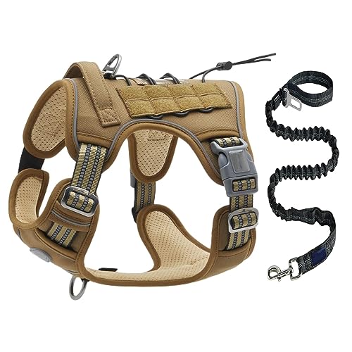 AUHAIEM Hundegeschirr Und Leine-Set Verstellbare Haustiergeschirre Mit Leicht Zu Kontrollierendem Gepolstertem Griff Reflektierend,Khaki,66 * 107cm von AUHAIEM