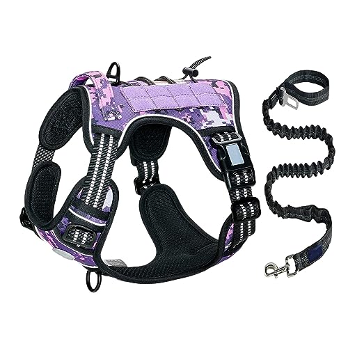 AUHAIEM Hundegeschirr Und Leine-Set Verstellbare Haustiergeschirre Mit Leicht Zu Kontrollierendem Gepolstertem Griff Reflektierend,Purple Camouflage,51 * 79cm von AUHAIEM