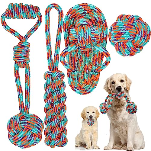 AUKZON Welpen-Kauspielzeug zum Zahnen, Baumwoll-Hundeseilspielzeug für kleine Hunde, langlebiges Hundespielzeug für Langeweile und Stimulieren, Geburtstags- und Urlaubsgeschenke, 4 Stück von AUKZON