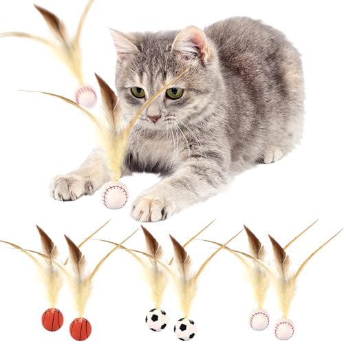 AUNGCSHE 6 PCS Katzenspielzeug, 2025 Neu katzenspielzeug Ball, Federspielzeug für Katzen, für Unterhaltung mit Federn, Spielen für Drinnen und Draußen, Hochelastischer Spaß für Katzen von AUNGCSHE