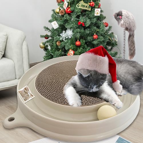 AUOON Katzenspielzeug, Katzenball Spielzeug für Indoor-Katzen, interaktives Kätzchen-Spielzeug, Rollbahnen mit Katzenkratzer, Feder-Haustier-Spielzeug mit Übungsbällen, Teaser Maus (Milchshake) von AUOON