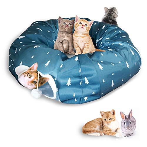 Auoon Katzenröhre und Tunnel mit zentraler Matte für Katze, Hund, weicher Nerz, Kaschmir und Vollmond, Länge 24,9 cm, 2 Farben, blau von AUOON