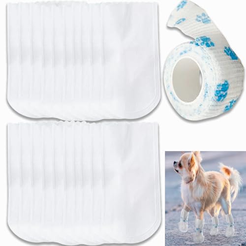 Einweg-Hundeschuhe, winddicht, schmutzig, mit selbstklebender Bandage, Hundepfotenschutz, stoppt Lecken, Stiefel für drinnen und draußen, 20 Stück Einweg-Hundeschuhe, winddicht, schmutzig, mit selbstklebender Bandage, Hundepfotenschutz, stoppt Lecken, Stiefel für drinnen und draußen, 20 Stück von AUPERTO