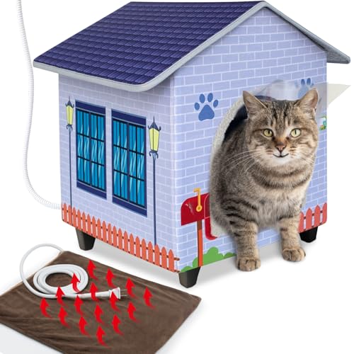 Beheizte Katzenhäuser für Indoor/Outdoor-Katzen mit erhöhtem beheiztem Katzenbett für sichere Wildkatzen, einfach zu montieren von AUPETEK