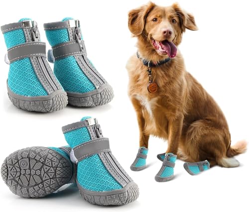 AURAMAX Hundestiefel wasserdicht, Pfotenschutz, geeignet für heiße regnerische und verschneite Straßen, Outdoor-Wandern, mit reflektierendem Band, Anti-Rutsch-Sohle, 4-teiliges Set AURAMAX Hundestiefel wasserdicht, Pfotenschutz, geeignet für heiße regnerische und verschneite Straßen, Outdoor-Wandern, mit reflektierendem Band, Anti-Rutsch-Sohle, 4-teiliges Set von AURAMAX
