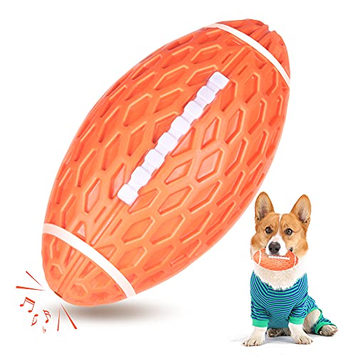 AUSCAT Hund Kauen Quietschspielzeug Ball, Unzerstörbares Hundespielzeug für aggressive Kauer, Interaktiver Hundeball für Apportierspiel und Outdoor-Spielen, Orange von AUSCAT
