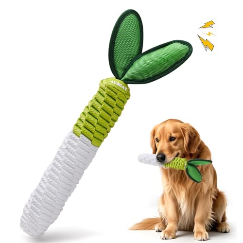 AUSCAT Hundespielzeug Seil, Langlebiges Karotte Hundespielzeug Geflochten mit Quietscher, Tau Spielzeug für Welpen, Rettich von AUSCAT