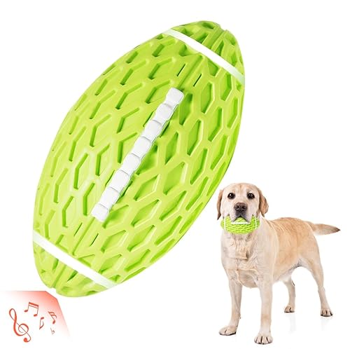 AUSCAT Hundespielzeug Ball Quietschend, 14cm Hundeball für Mittlere & Große Hunde, Quietschspielzeug Football-Form aus Naturkautschuk, Grün Rugby von AUSCAT