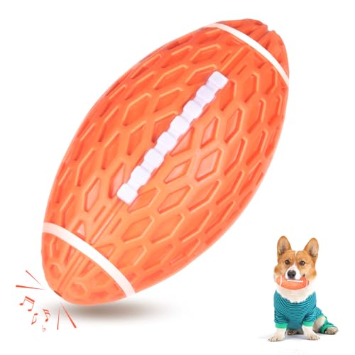 AUSCAT Hundespielzeug Ball Quietschend, 14cm Hundeball für Mittlere & Große Hunde, Quietschspielzeug Football-Form aus Naturkautschuk, Orange Rugby von AUSCAT