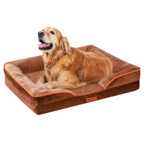 AUSCAT Orthopädisches Hundebett für Große & Mittelgroße Hunde - Schaumstoffsofa mit Abnehmbarem, Waschbarem Bezug, Wasserdichtem Futter und Rutschfester Unterseite, 88cm L x 64cm W x 20cm H (Braun) von AUSCAT