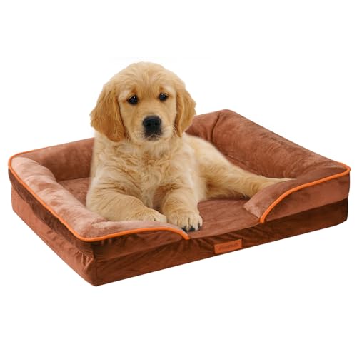 AUSCAT Orthopädisches Hundebett für Kleine Hunde - Schaumstoffsofa mit Abnehmbarem, Waschbarem Bezug, Wasserdichtem Futter und Rutschfester Unterseite, 60cm L x 45cm W x 15cm H (Braun) von AUSCAT