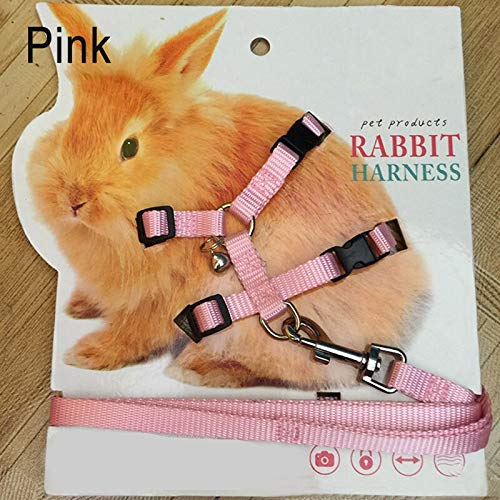 AUSUKY Haustier-Geschirr für Kaninchen, weiches Polyester, Jogging-Leine, Weste, Traktionsseil (Pink) von AUSUKY