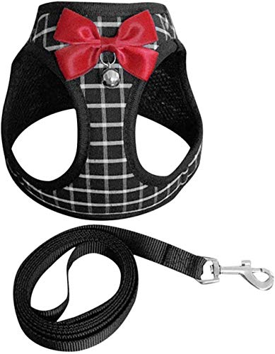 AUSUKY Haustiergeschirr-Set mit Leine, weich, verstellbar, für kleine, mittelgroße Hunde und Katzen (M, schwarz) von AUSUKY