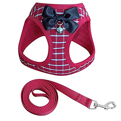 AUSUKY Haustiergeschirr-Set mit Leine, weich, verstellbar, für kleine, mittelgroße Hunde und Katzen (XL, rot) von AUSUKY
