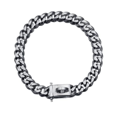 ausuky Hundehalsband aus massivem Edelstahl, kubanisches Haustierhalsband, mittelgroß, 45,7 cm, silberfarben ausuky Hundehalsband aus massivem Edelstahl, kubanisches Haustierhalsband, mittelgroß, 45,7 cm, silberfarben von AUSUKY