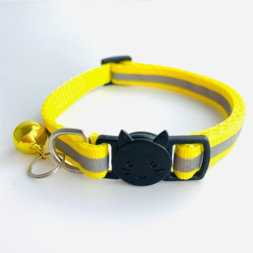 AUSUKY Katzenhalsband, verstellbar, reflektierend, Nylon, mit Glöckchen, für Katzen, kleine Hunde, Welpen, Gelb, 2 Stück von AUSUKY