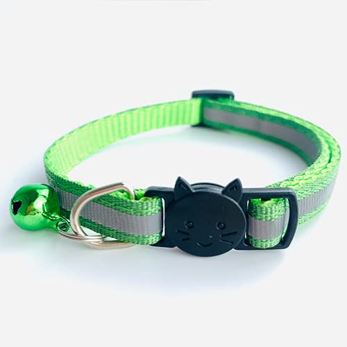AUSUKY Katzenhalsband, verstellbar, reflektierend, Nylon, mit Glöckchen, für Katzen, kleine Hunde, Welpen, Grün, 2 Stück von AUSUKY