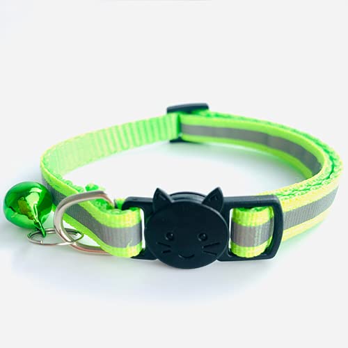 AUSUKY Katzenhalsband, verstellbar, reflektierend, Nylon, mit Glöckchen, für Katzen, kleine Hunde, Welpen, Hellgrün, 2 Stück von AUSUKY