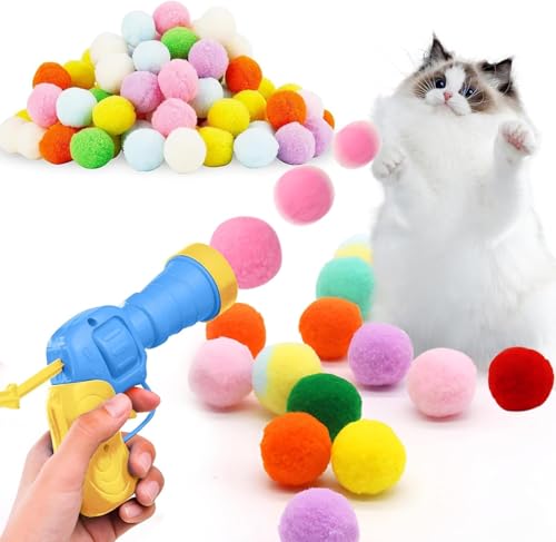 AUSYIWI katzenspielzeug Ball 50 pcs, Weicher Katzen Ball, Plüsch kätzchen pom pom Spielzeug Ball Pistole, Plüsch interaktives katzenspielzeug Spielzeug Ball, interaktives Katzenspielzeug von AUSYIWI