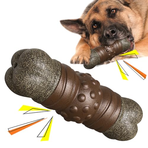 AUTENS Unzerstörbares Hunde-Kauspielzeug für aggressive Kauer, große Rassen, Nylon und TPR, langlebig, quietschendes Doy-Spielzeug für Zahnreinigung und Training von AUTENS
