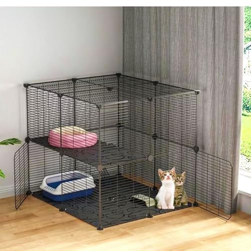 AUTO HIGH Katzengehege, DIY-Kätzchenhaus mit dichtem Metalldraht, 2-stöckiger Katzenlaufstall mit 2 Türen, 1 Leiter für Frettchen, Kätzchen, Häschen, Chinchilla, Größe 70 x 70 x 70 cm, Schwarz AUTO HIGH Katzengehege, DIY-Kätzchenhaus mit dichtem Metalldraht, 2-stöckiger Katzenlaufstall mit 2 Türen, 1 Leiter für Frettchen, Kätzchen, Häschen, Chinchilla, Größe 70 x 70 x 70 cm, Schwarz von AUTO HIGH