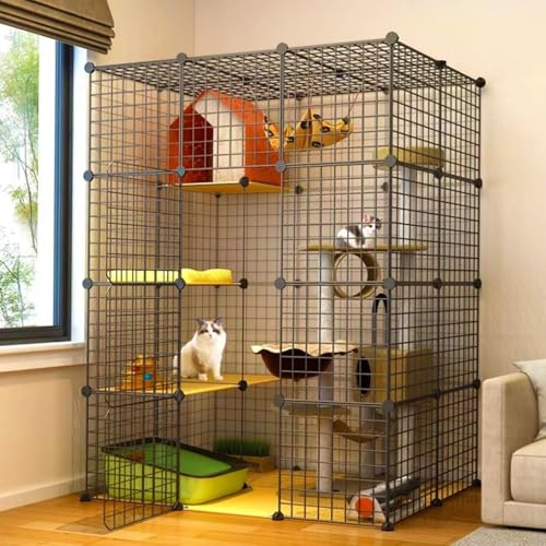 AUTO HIGH 4-stöckiger Katzenkäfig, Katzengehege für den Innenbereich mit Hängematte und Oberlicht für 1–3 Katzen, abnehmbares Katzenhaus aus Metalldraht, 105 x 70 x 140 cm, Schwarz von AUTO HIGH
