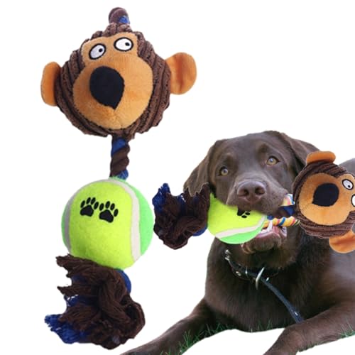 AUTOECHO Beißspielzeug für Haustiere - Plüschtier für mittelgroße Hunde | Cord-Plüschspielzeug für mittelgroße Hunde, Beiß- und Knirschspielzeug mit Tennisbaumwolle und Seil von AUTOECHO