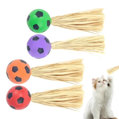 AUTOECHO Katzenspielzeugkugeln, Federball Katzenspielzeug - 4 Stücke -beachtes interaktiver Katzen-Bouncy Ball mit Raffia,Langeweile-Relief-Haustierspiele für die Jagdsimulation, Klettern AUTOECHO Katzenspielzeugkugeln, Federball Katzenspielzeug - 4 Stücke -beachtes interaktiver Katzen-Bouncy Ball mit Raffia,Langeweile-Relief-Haustierspiele für die Jagdsimulation, Klettern von AUTOECHO