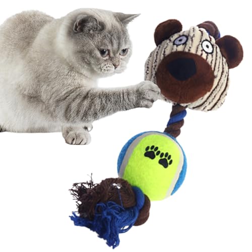 AUTOECHO Kauspielzeug für Welpen - Plüschtier für mittelgroße Hunde | Cord-Plüschspielzeug für mittelgroße Hunde, Beiß- und Knirschspielzeug mit Tennisbaumwolle und Seil von AUTOECHO