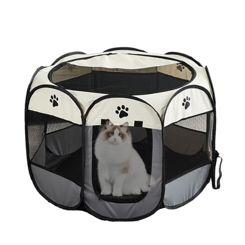 Haustier-Spielgehege für Hunde - Abnehmbare, Faltbare Hundebox aus Oxford-Stoff mit Reißverschluss,Niedlicher Katzenzaun für kleine Haustiere, tragbarer achteckiger Käfig mit wasserdichtem Autoecho von AUTOECHO
