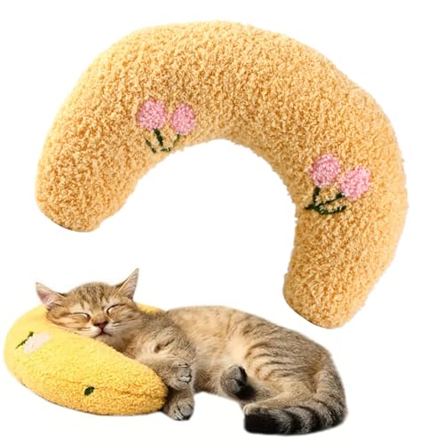 AUTUUCKEE Katzenminze-Spielzeug für Katzen, Katzenminze-Kissen, Plüschtier, weiches, flauschiges Haustier-beruhigendes Spielzeug, U-förmiges Kissen zum Ausruhen, Spielen, Schlafen (Gelb) von AUTUUCKEE