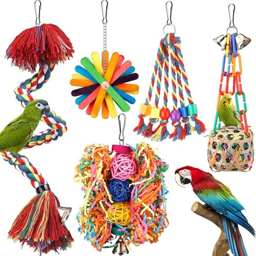 Papageienspielzeug, buntes Vogelkauspielzeug, Futtersuchspielzeug, Vogelseil-Sitzstange mit Glocke, stehendes Kletterspielzeug, Vogelkäfig-Zubehör für Nymphensittiche, Wellensittiche (5 Stück) von AUTUUCKEE