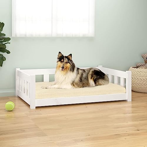 AUUIJKJF Pet Supplies Hundebett aus massivem Kiefernholz, 95,5 x 65,5 x 28 cm, Weiß von AUUIJKJF