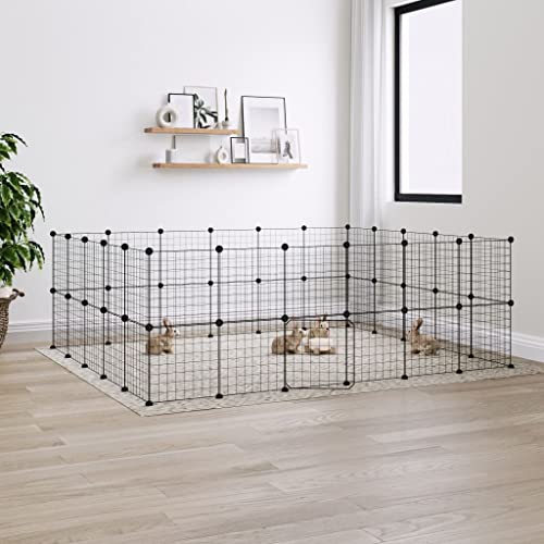 Pet Supplies 44-Panel Haustierkäfig mit Tür Schwarz 35x35cm Stahl Tiere & Haustierbedarf von AUUIJKJF