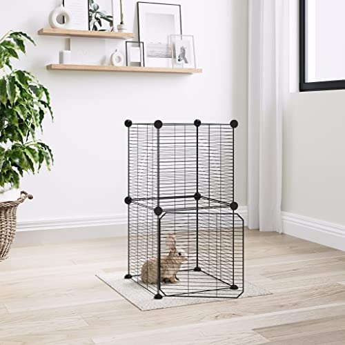 Pet Supplies 8-Panel Haustierkäfig mit Tür Schwarz 35x35cm Stahl Tiere & Haustierbedarf von AUUIJKJF