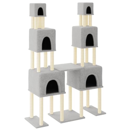 AUVYI Aktivitätskratzbäum mit Sisal-Kratzsäulen Hellgrau 136x47,5x199 cm Holz&Plüsch Katzen-Spielplatz mit Plattformen Tätigkeitsbereich für Haustiere Weicher Plüsch Katzen zum Entspannen von AUVYI