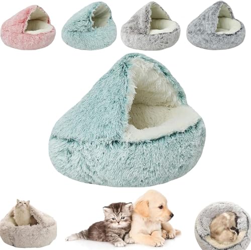 AUWIRUG Cozy Cocoon Pet Bed for Dogs, Cozy Cocoon Pet Bed, Winter Pet Plush Bed, Cat Bed Round Hooded Cat Bed Cave, Winter Pet Beds for Indoor Cats Or Small Dog Beds (40cm,Green Long Velvet) von AUWIRUG