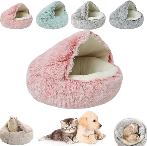 AUWIRUG Cozy Cocoon Pet Bed for Dogs, Cozy Cocoon Pet Bed, Winter Pet Plush Bed, Cat Bed Round Hooded Cat Bed Cave, Winter Pet Beds for Indoor Cats Or Small Dog Beds (40cm,Pink Short Velvet) von AUWIRUG