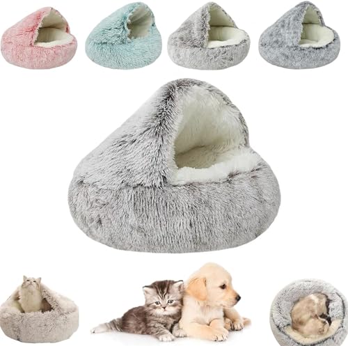 AUWIRUG Cozy Cocoon Pet Bed for Dogs, Cozy Cocoon Pet Bed, Winter Pet Plush Bed, Cat Bed Round Hooded Cat Bed Cave, Winter Pet Beds for Indoor Cats Or Small Dog Beds (50cm,Coffee Long Velvet) von AUWIRUG