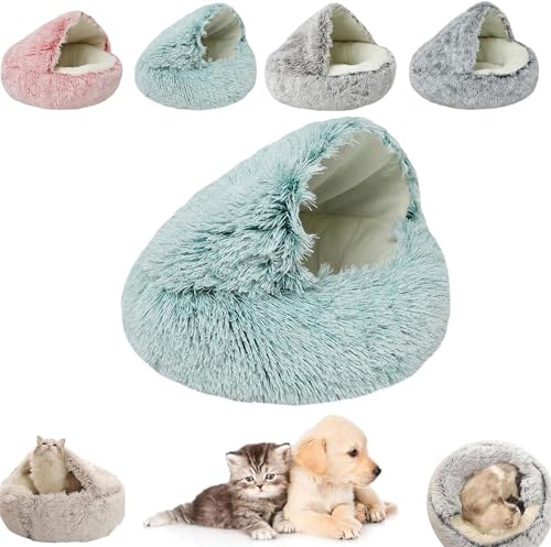 AUWIRUG Cozy Cocoon Pet Bed for Dogs, Cozy Cocoon Pet Bed, Winter Pet Plush Bed, Cat Bed Round Hooded Cat Bed Cave, Winter Pet Beds for Indoor Cats Or Small Dog Beds (50cm,Green Short Velvet) von AUWIRUG