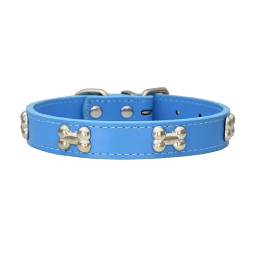 AUklOPVZZ Haustierhalsband mit knochenförmigem, langlebigem PU, verstellbare Schnallen, knochenförmiges Hundehalsband, Halsband für Hunde, Hundehalsbänder, schöne Geschenke, Blau, XL von AUklOPVZZ