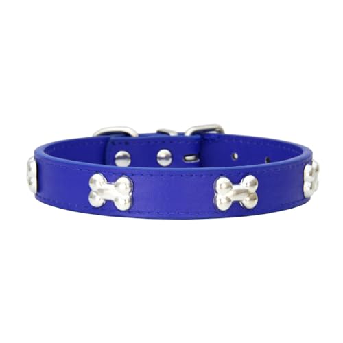 AUklOPVZZ Haustierhalsband mit knochenförmigem, langlebigem PU, verstellbare Schnallen, knochenförmiges Hundehalsband, Halsband für Hunde, Hundehalsbänder, schöne Geschenke, Dunkelblau, XL von AUklOPVZZ