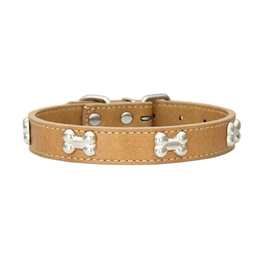 AUklOPVZZ Haustierhalsband mit knochenförmigem, langlebigem PU, verstellbare Schnallen, knochenförmiges Hundehalsband, Halsband für Hunde, Hundehalsbänder, schöne Geschenke, Khaki, S von AUklOPVZZ